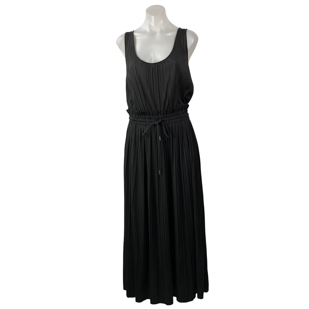 A.L.C Val Women's Black Sleeveless Smocked Drawstring Pleated Flowy Maxi Dress M